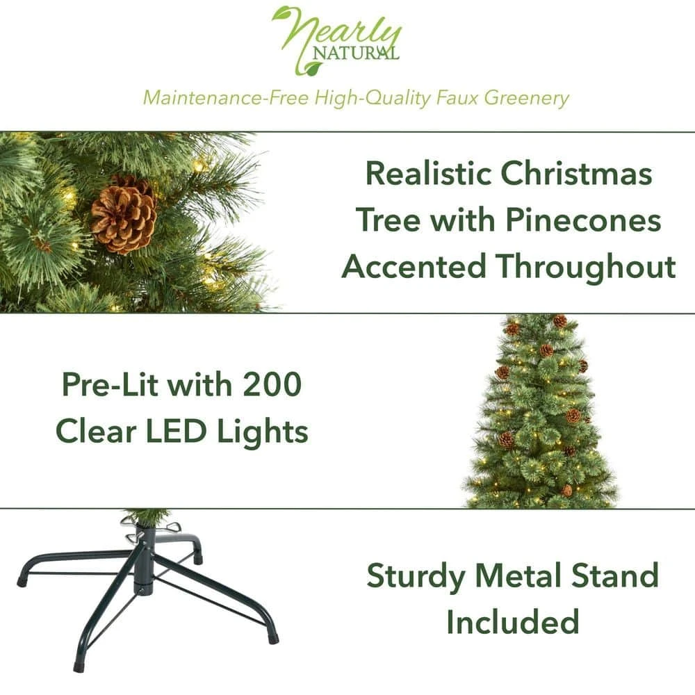 5 Ft. Pre-Lit White Mountain Pine Artificial Christmas Tree With 200 Clear LED Lights And Pine Cones 2 5 Ft. Pre-Lit White Mountain Pine Artificial Christmas Tree With 200 Clear LED Lights And Pine Cones - Image 2