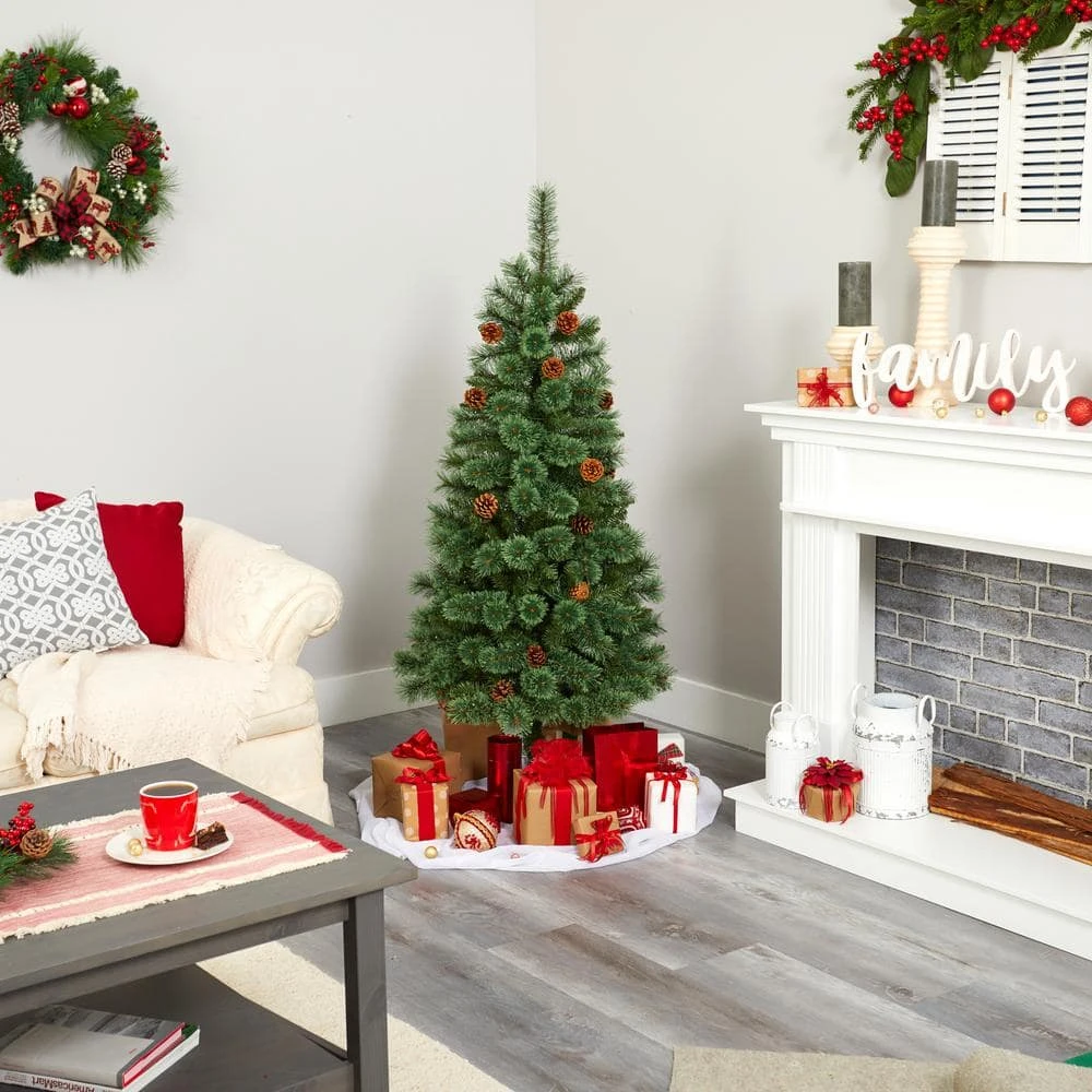 5 Ft. Pre-Lit White Mountain Pine Artificial Christmas Tree With 200 Clear LED Lights And Pine Cones 7 5 Ft. Pre-Lit White Mountain Pine Artificial Christmas Tree With 200 Clear LED Lights And Pine Cones - Image 7