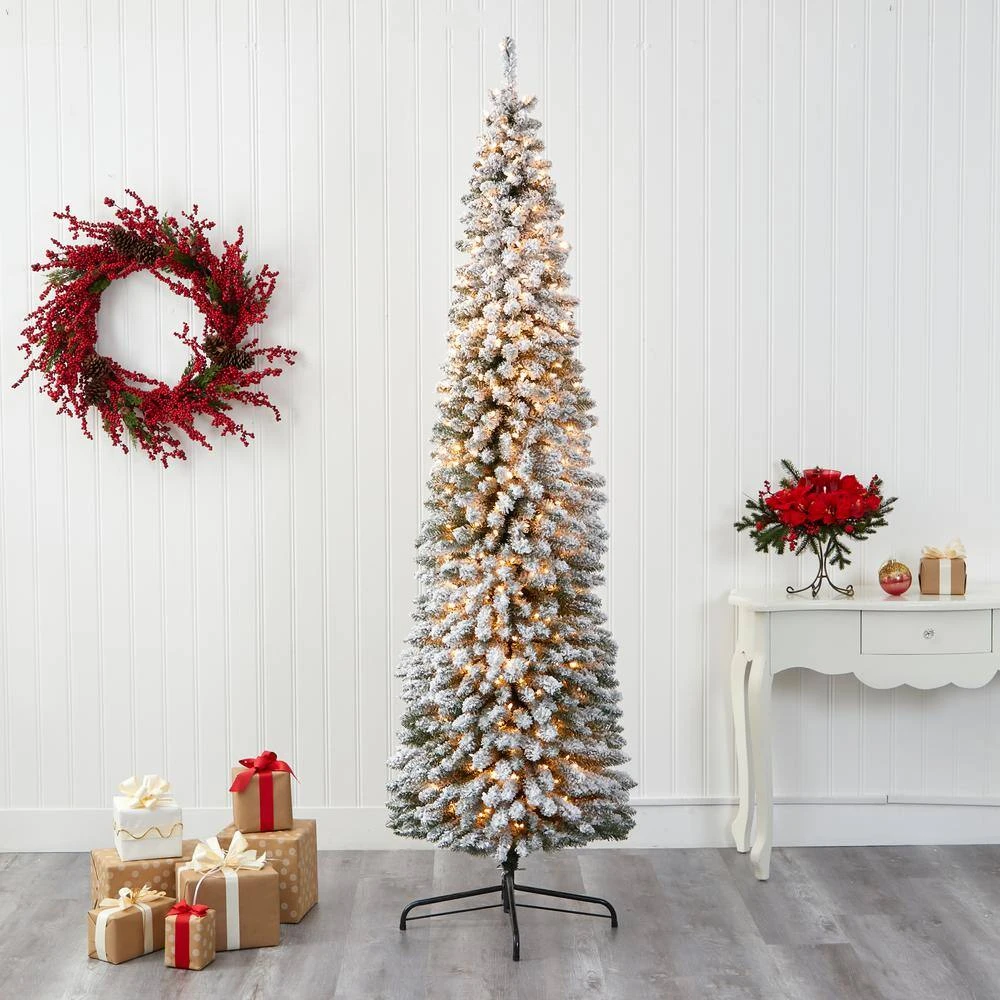 8 Ft. Flocked Pencil Artificial Christmas Tree With 500 Clear Lights And 646 Bendable Branches 7 8 Ft. Flocked Pencil Artificial Christmas Tree With 500 Clear Lights And 646 Bendable Branches - Image 7