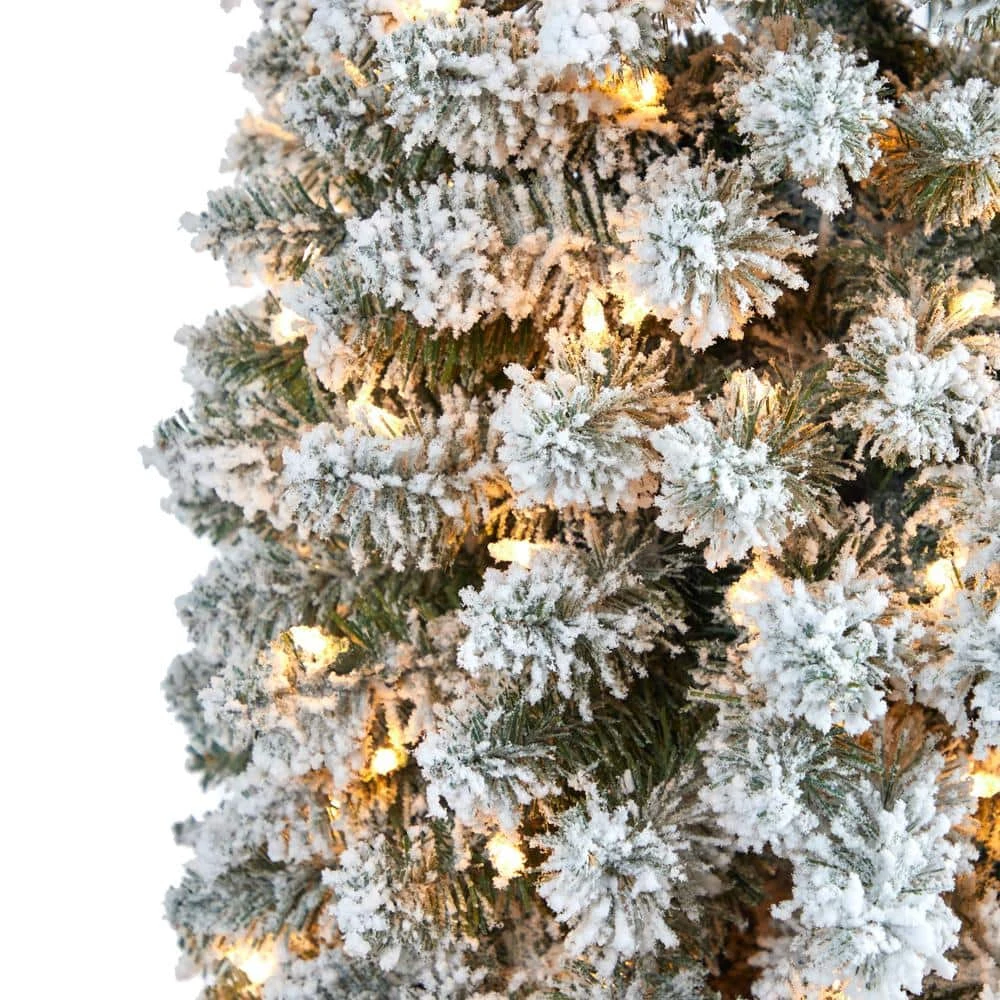 8 Ft. Flocked Pencil Artificial Christmas Tree With 500 Clear Lights And 646 Bendable Branches 3 8 Ft. Flocked Pencil Artificial Christmas Tree With 500 Clear Lights And 646 Bendable Branches - Image 3