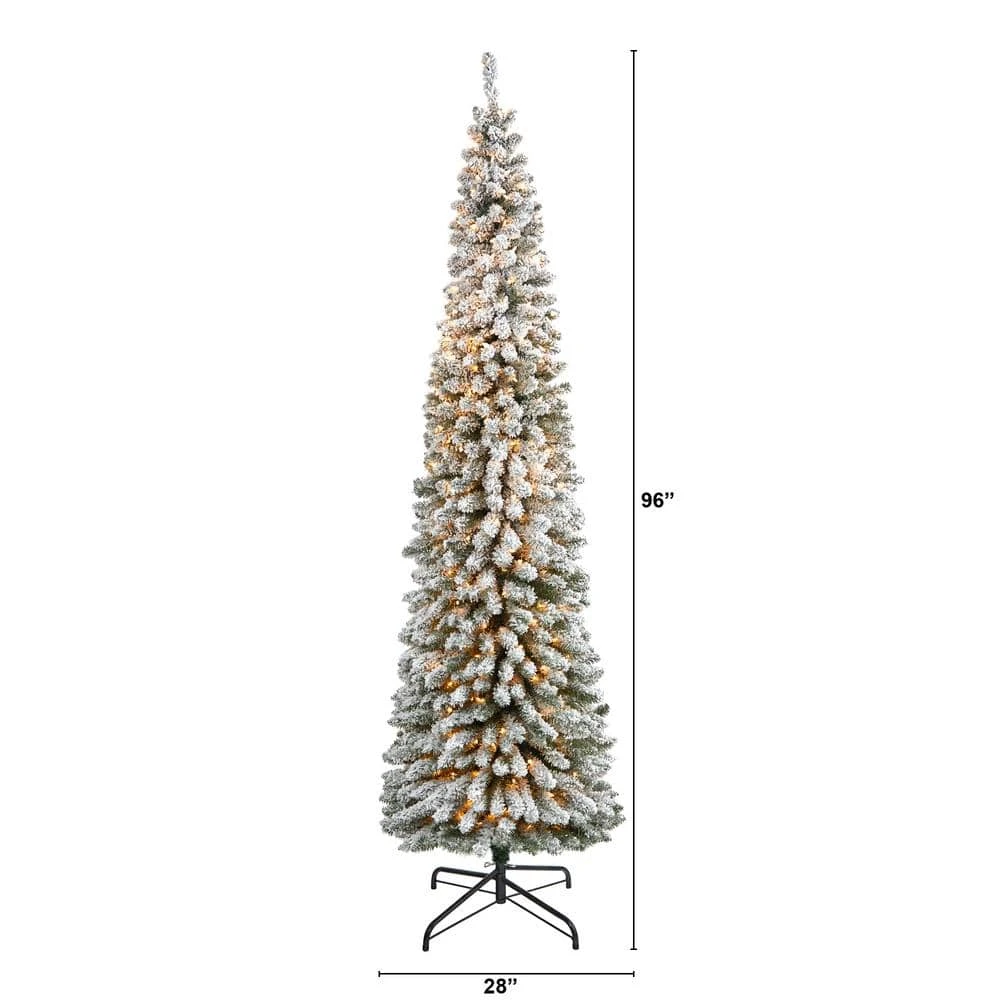 8 Ft. Flocked Pencil Artificial Christmas Tree With 500 Clear Lights And 646 Bendable Branches 2 8 Ft. Flocked Pencil Artificial Christmas Tree With 500 Clear Lights And 646 Bendable Branches - Image 2