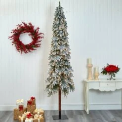 9 Ft. Flocked Grand Alpine Artificial Christmas Tree With 600 Clear Lights And 1183 Bendable Branches On Natural Trunk 13 9 Ft. Flocked Grand Alpine Artificial Christmas Tree With 600 Clear Lights And 1183 Bendable Branches On Natural Trunk -Northlight Shop nearly natural pre lit christmas trees t1956 31 1000