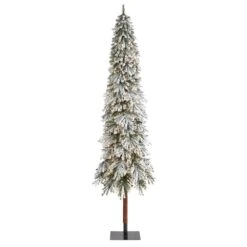 9 Ft. Flocked Grand Alpine Artificial Christmas Tree With 600 Clear Lights And 1183 Bendable Branches On Natural Trunk
