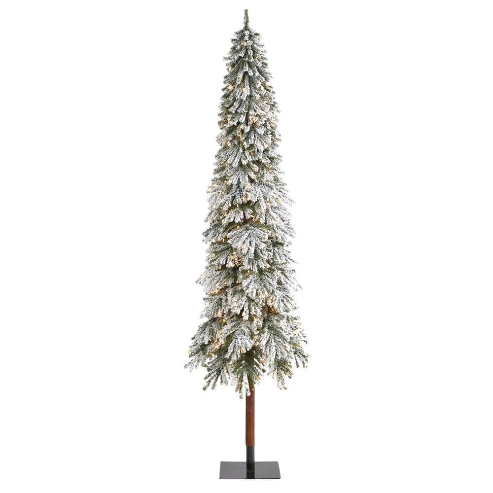 9 Ft. Flocked Grand Alpine Artificial Christmas Tree With 600 Clear Lights And 1183 Bendable Branches On Natural Trunk 1 9 Ft. Flocked Grand Alpine Artificial Christmas Tree With 600 Clear Lights And 1183 Bendable Branches On Natural Trunk