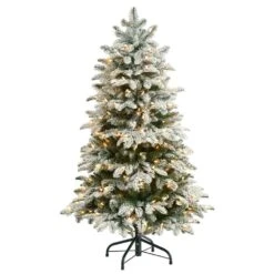 4 Ft. Flocked North Carolina Fir Artificial Christmas Tree With 250 Warm White Lights And 779 Bendable Branches