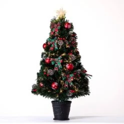 36 In. Pre-Lit Fiber Optic Cosmopolitan Star Topped Artificial Christmas Tree With Decorative Planter -Northlight Shop nearly natural pre lit christmas trees t4750 77 1000