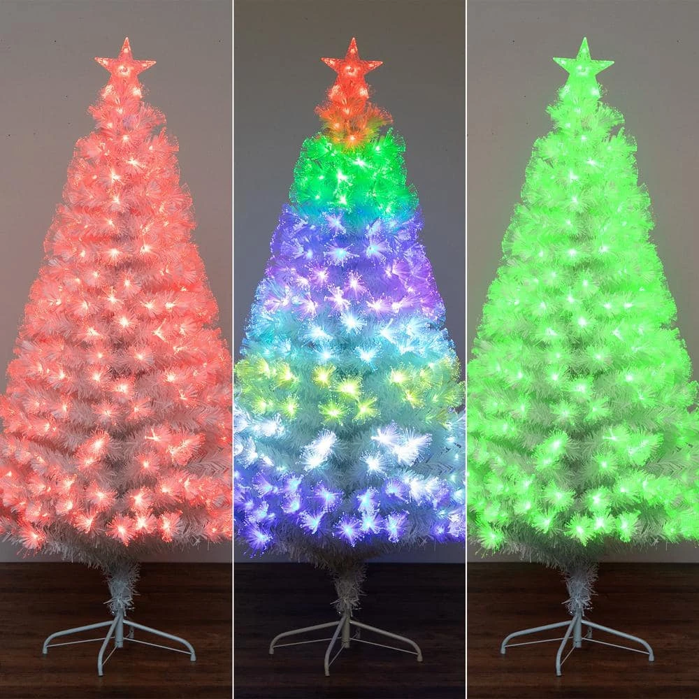 6 Ft. Pre-Lit Fiber Optic White Artificial Christmas Tree With Star Tree Topper 3 6 Ft. Pre-Lit Fiber Optic White Artificial Christmas Tree With Star Tree Topper - Image 3