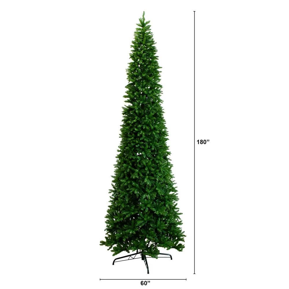 15 Ft. Pre-Lit LED Slim Green Mountain Pine Artificial Christmas Tree With 1900 Warm White Lights And 5460 Branches 2 15 Ft. Pre-Lit LED Slim Green Mountain Pine Artificial Christmas Tree With 1900 Warm White Lights And 5460 Branches - Image 2