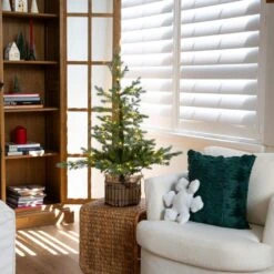 3ft. Pre-Lit Artificial Christmas Tree In Jute Wire Planter With 30-Warm White LED Lights -Northlight Shop nearly natural pre lit christmas trees t5377 31 1000