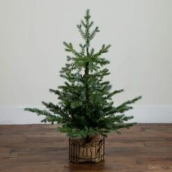 3ft. Pre-Lit Artificial Christmas Tree In Jute Wire Planter With 30-Warm White LED Lights -Northlight Shop nearly natural pre lit christmas trees t5377 66 1000