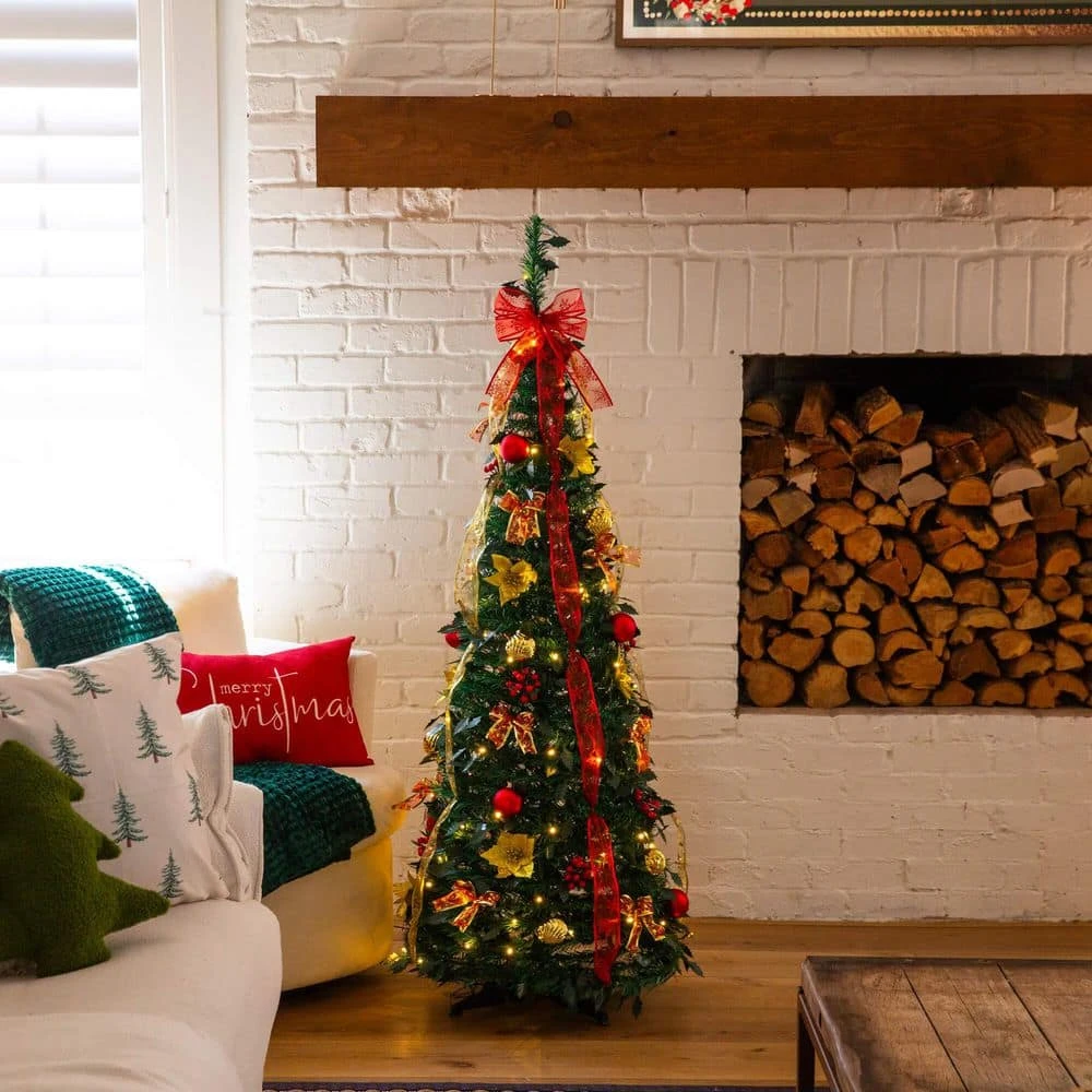 5 Ft. Pre-Lit Artificial Pop Up Christmas Tree With Red And Gold Ornaments, Ribbons And 100-Warm White LED Lights 14 5 Ft. Pre-Lit Artificial Pop Up Christmas Tree With Red And Gold Ornaments, Ribbons And 100-Warm White LED Lights - Image 14