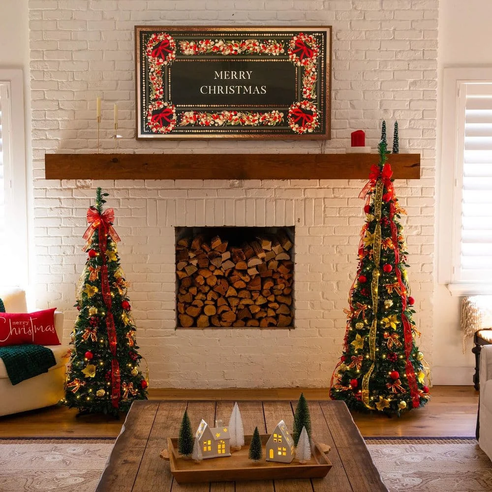 5 Ft. Pre-Lit Artificial Pop Up Christmas Tree With Red And Gold Ornaments, Ribbons And 100-Warm White LED Lights 4 5 Ft. Pre-Lit Artificial Pop Up Christmas Tree With Red And Gold Ornaments, Ribbons And 100-Warm White LED Lights - Image 4