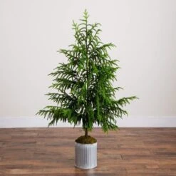 5 Ft. Artificial Real Touch Norfolk Island Pine In Metal Tin Planter With Natural Look 10 5 Ft. Artificial Real Touch Norfolk Island Pine In Metal Tin Planter With Natural Look -Northlight Shop nearly natural unlit christmas trees t5385 44 1000