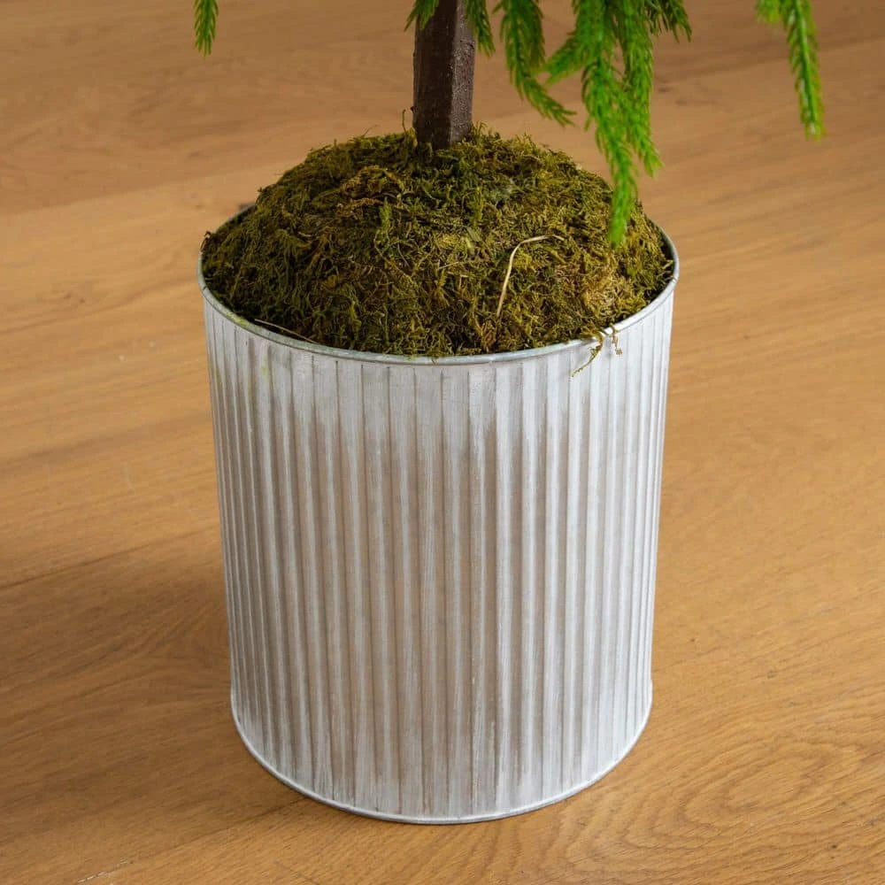 5 Ft. Artificial Real Touch Norfolk Island Pine In Metal Tin Planter With Natural Look 2 5 Ft. Artificial Real Touch Norfolk Island Pine In Metal Tin Planter With Natural Look - Image 2