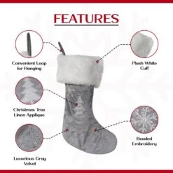 20 In. Silver Velvet Tree Christmas Stocking With Linen Christmas Embroidery (3-Pack) 11 20 In. Silver Velvet Tree Christmas Stocking With Linen Christmas Embroidery (3-Pack) -Northlight Shop new traditions simplify your holiday christmas stockings 1208939 1dd3 44 1000