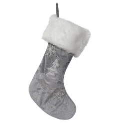 20 In. Silver Velvet Tree Christmas Stocking With Linen Christmas Embroidery (3-Pack) 13 20 In. Silver Velvet Tree Christmas Stocking With Linen Christmas Embroidery (3-Pack) -Northlight Shop new traditions simplify your holiday christmas stockings 1208939 1dd3 76 1000