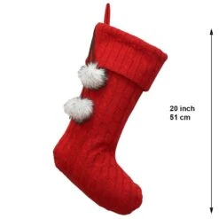20 In. Red Cable Knit Christmas Stocking With Fur Pom Poms (3-pack) -Northlight Shop new traditions simplify your holiday christmas stockings 1209334 1dd3 4f 1000