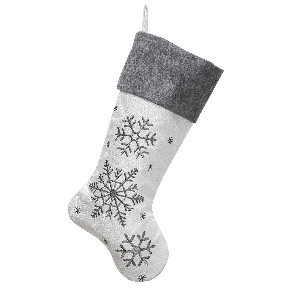 New Traditions 20 In White Linen Snowflake Christmas Stocking With Knit Cuff 3-pack 4 New Traditions 20 In White Linen Snowflake Christmas Stocking With Knit Cuff 3-pack - Image 4