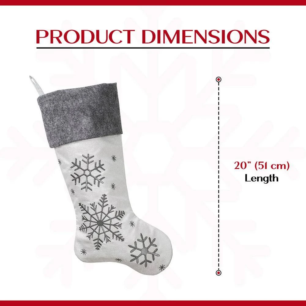New Traditions 20 In White Linen Snowflake Christmas Stocking With Knit Cuff 3-pack 3 New Traditions 20 In White Linen Snowflake Christmas Stocking With Knit Cuff 3-pack - Image 3