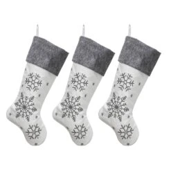 New Traditions 20 In White Linen Snowflake Christmas Stocking With Knit Cuff 3-pack