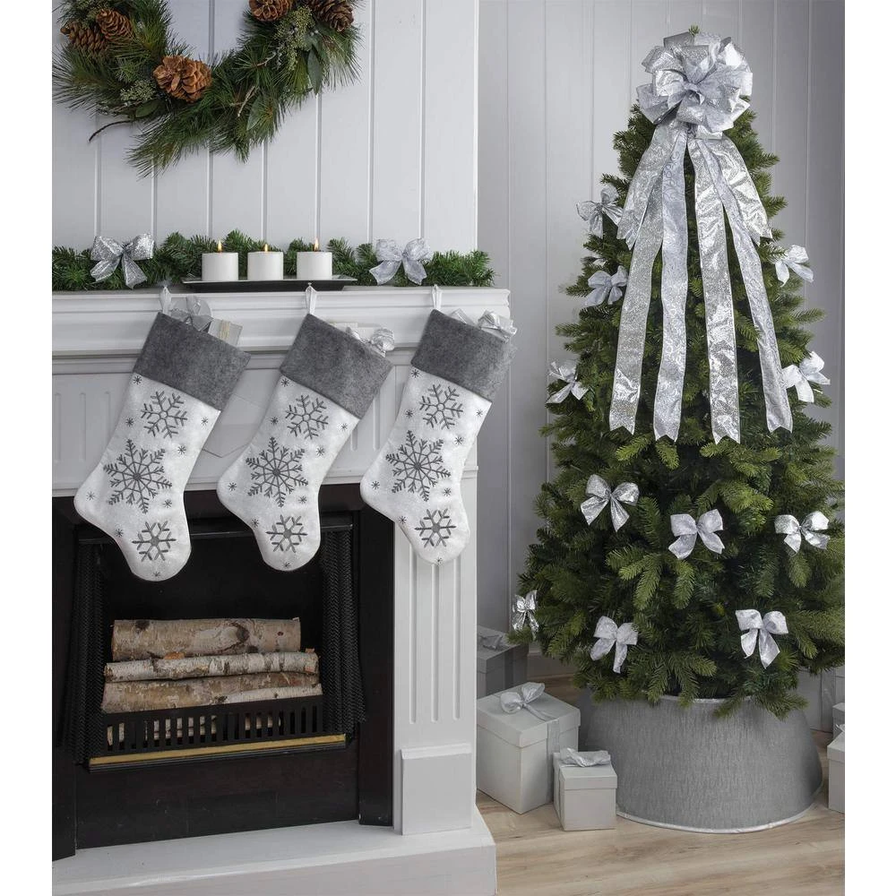 New Traditions 20 In White Linen Snowflake Christmas Stocking With Knit Cuff 3-pack 7 New Traditions 20 In White Linen Snowflake Christmas Stocking With Knit Cuff 3-pack - Image 7