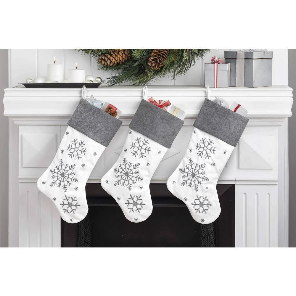 New Traditions 20 In White Linen Snowflake Christmas Stocking With Knit Cuff 3-pack 6 New Traditions 20 In White Linen Snowflake Christmas Stocking With Knit Cuff 3-pack - Image 6