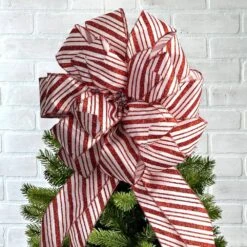 Christmas Tree Topper Bow And 12 Mini Bows Red And White Glitter Candy Cane Stripe Ribbon -Northlight Shop new traditions simplify your holiday christmas tree toppers 49995112dd c3 1000