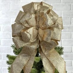 Large Gold Glitter Ribbon Christmas Tree Topper Bow And 12 Mini Bows (13-Pieces) -Northlight Shop new traditions simplify your holiday christmas tree toppers 49995113dd 1f 1000