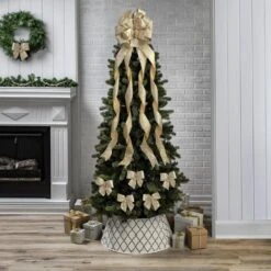 Large Gold Glitter Ribbon Christmas Tree Topper Bow And 12 Mini Bows (13-Pieces) -Northlight Shop new traditions simplify your holiday christmas tree toppers 49995113dd 44 1000