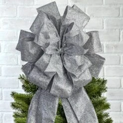 Christmas Tree Topper Bow And 12 Mini Bows Silver Glitter Ribbon 4 Christmas Tree Topper Bow And 12 Mini Bows Silver Glitter Ribbon -Northlight Shop new traditions simplify your holiday christmas tree toppers 49995115dd c3 1000