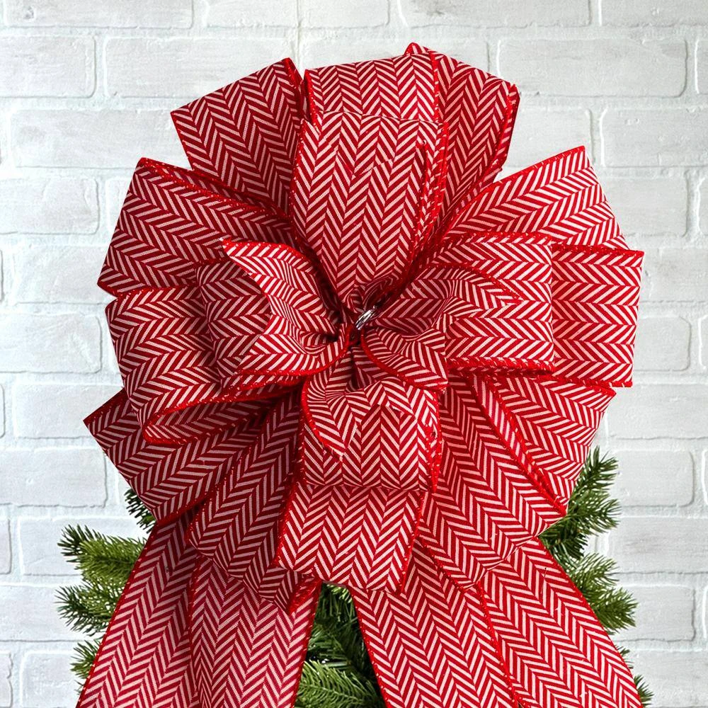 New Traditions 53 In Red Herringbone Print Christmas Tree Topper With 12 Matching Mini Bows 4 New Traditions 53 In Red Herringbone Print Christmas Tree Topper With 12 Matching Mini Bows - Image 4