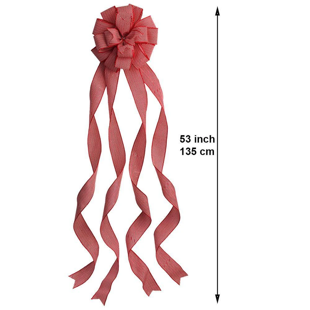 New Traditions 53 In Red Herringbone Print Christmas Tree Topper With 12 Matching Mini Bows 2 New Traditions 53 In Red Herringbone Print Christmas Tree Topper With 12 Matching Mini Bows - Image 2