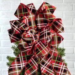 53 In. Classic Red Plaid Bow Christmas Tree Topper With 12 Matching Mini Bows -Northlight Shop new traditions simplify your holiday christmas tree toppers 49995118dd 1f 1000