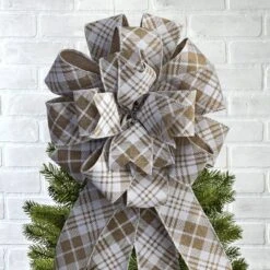 Natural Linen And White Large Plaid Ribbon Christmas Tree Topper Bow And 12 Mini Bows (13-Pieces) 8 Natural Linen And White Large Plaid Ribbon Christmas Tree Topper Bow And 12 Mini Bows (13-Pieces) -Northlight Shop new traditions simplify your holiday christmas tree toppers 49995122dd 1f 1000