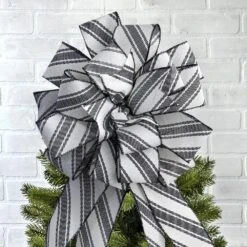 Ivory And Black Large Ivory Ribbon Christmas Tree Topper Bow And 12 Mini Bows, Stripe Print (13-Pieces) 8 Ivory And Black Large Ivory Ribbon Christmas Tree Topper Bow And 12 Mini Bows, Stripe Print (13-Pieces) -Northlight Shop new traditions simplify your holiday christmas tree toppers 49995126dd 1f 1000