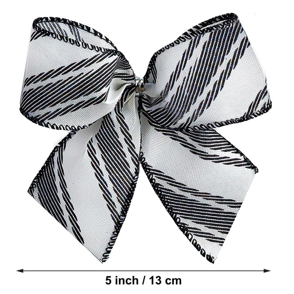 Ivory And Black Large Ivory Ribbon Christmas Tree Topper Bow And 12 Mini Bows, Stripe Print (13-Pieces) 3 Ivory And Black Large Ivory Ribbon Christmas Tree Topper Bow And 12 Mini Bows, Stripe Print (13-Pieces) - Image 3