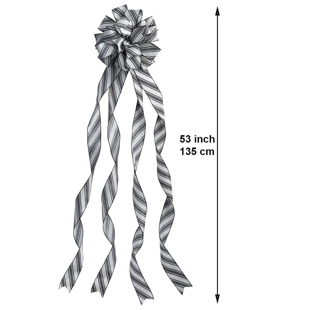 Ivory And Black Large Ivory Ribbon Christmas Tree Topper Bow And 12 Mini Bows, Stripe Print (13-Pieces) 2 Ivory And Black Large Ivory Ribbon Christmas Tree Topper Bow And 12 Mini Bows, Stripe Print (13-Pieces) - Image 2