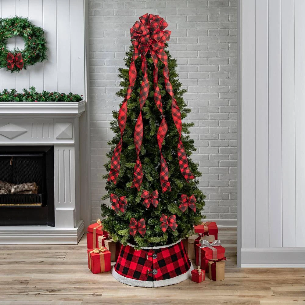 Christmas Tree Topper Bow And 12 Mini Bows Red And Black Buffalo Check Plaid Ribbon 3 Christmas Tree Topper Bow And 12 Mini Bows Red And Black Buffalo Check Plaid Ribbon - Image 3