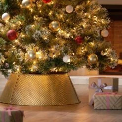 Hartselle 26 In. Gold Metal Christmas Tree Collar -Northlight Shop noble house christmas tree skirts 107663 31 1000
