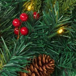 24 In. Green Battery Operated Pre-Lit Warm White LED Mixed Pine Artificial Christmas Wreath With Berries 8 24 In. Green Battery Operated Pre-Lit Warm White LED Mixed Pine Artificial Christmas Wreath With Berries -Northlight Shop noble house christmas wreaths 83580 4f 1000