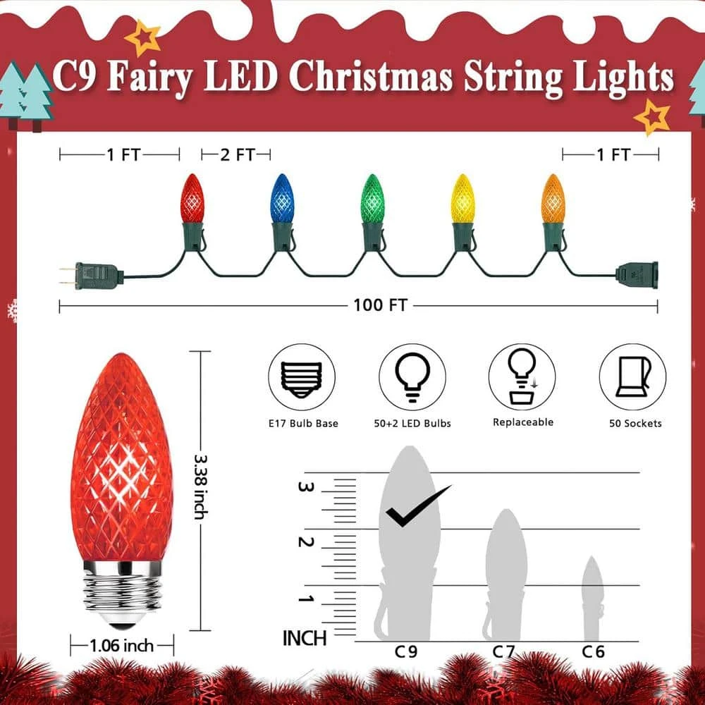 100 Ft. 50 LED Indoor Outdoor String Light For House Roof Patio Tree, Multicolor 6 100 Ft. 50 LED Indoor Outdoor String Light For House Roof Patio Tree, Multicolor - Image 6