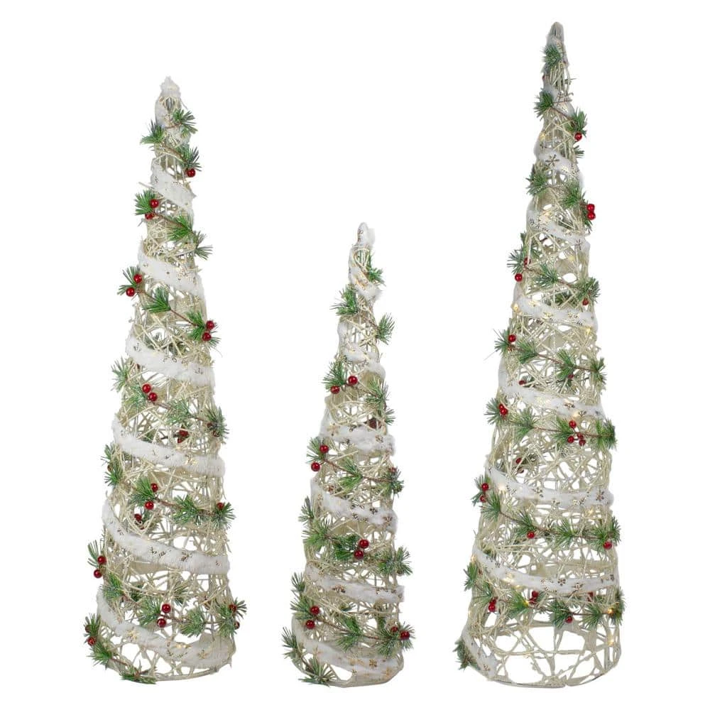 Northlight 40 In. H Lighted White Berry And Pine Needle Cone Tree Christmas Decorations (Set Of 3) 1 Northlight 40 In. H Lighted White Berry And Pine Needle Cone Tree Christmas Decorations (Set Of 3)