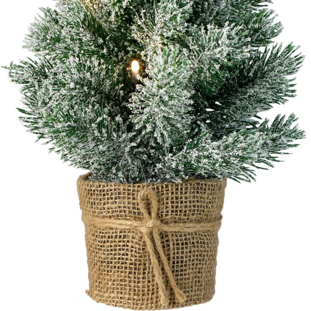 Northlight 17 In. Mini Artificial Tabletop LED Flocked Christmas Tree With Burlap Base- Clear Lights 3 Northlight 17 In. Mini Artificial Tabletop LED Flocked Christmas Tree With Burlap Base- Clear Lights - Image 3