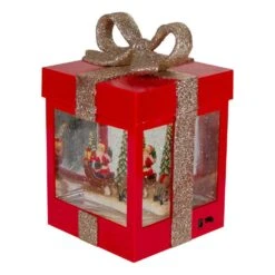 Northlight 7 In. Lighted Red Gift Box Christmas Snow Globe With Santa And Reindeer -Northlight Shop northlight christmas centerpieces 34316721 1f 1000