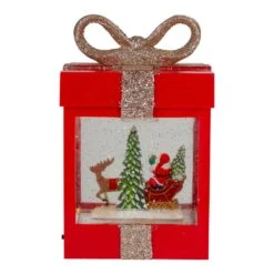 Northlight 7 In. Lighted Red Gift Box Christmas Snow Globe With Santa And Reindeer -Northlight Shop northlight christmas centerpieces 34316721 4f 1000