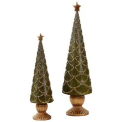 Northlight 23 .5 In. Green Christmas Tree Cone On Pedestal With Star Topper Table Top Decor