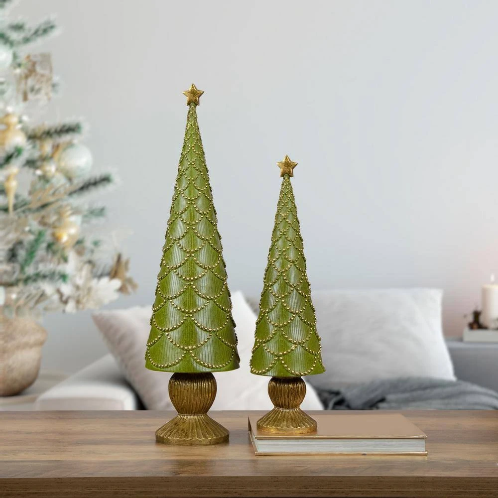 Northlight 17 .5 In. Green Christmas Tree Cone On Pedestal With Star Topper Table Top Decor 5 Northlight 17 .5 In. Green Christmas Tree Cone On Pedestal With Star Topper Table Top Decor - Image 5