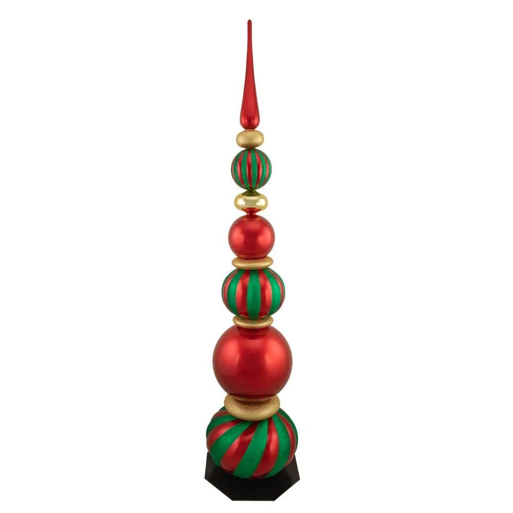 Northlight 54 In. Green And Red Topiary Finial Tower Commercial Christmas Decoration 1 Northlight 54 In. Green And Red Topiary Finial Tower Commercial Christmas Decoration