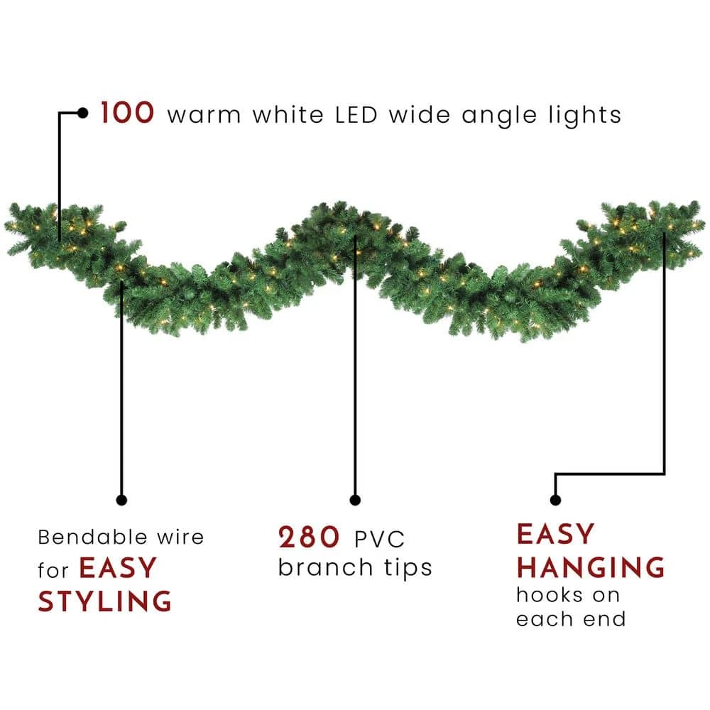 Northlight 9 Ft. X 14 In. Pre-Lit Olympia Pine Artificial Christmas Garland Clear Lights 3 Northlight 9 Ft. X 14 In. Pre-Lit Olympia Pine Artificial Christmas Garland Clear Lights - Image 3