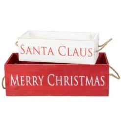 Northlight 12 In. To 13.75 In. Red And White Wood Organizer Boxes Christmas Decorations (Set Of 2)